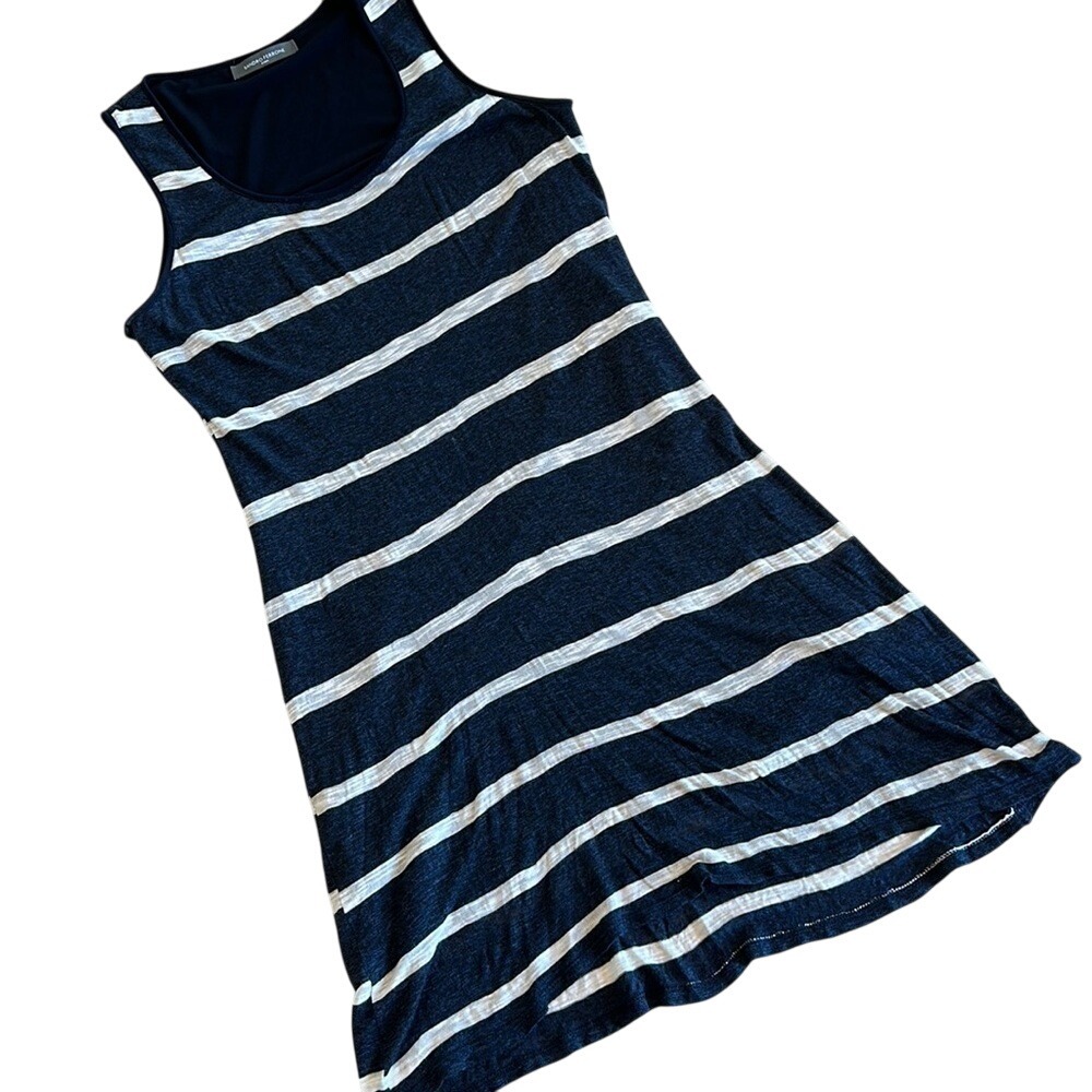 Sandro Ferrone Roma Navy and Gray Striped Scoop Neck Dress Made in Italy Size XL